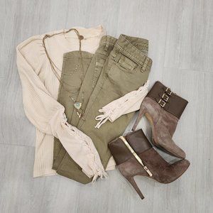 Outfit Bundle! Free People Sweater & Jeans + Leather/Suede Booties + Necklace